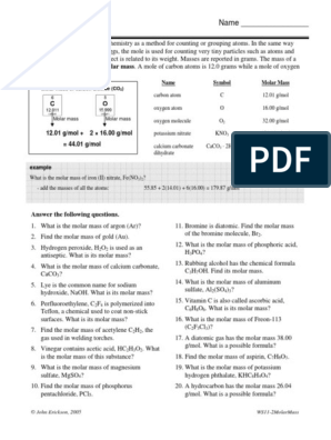 Molar Mass Chem Worksheet 11-2