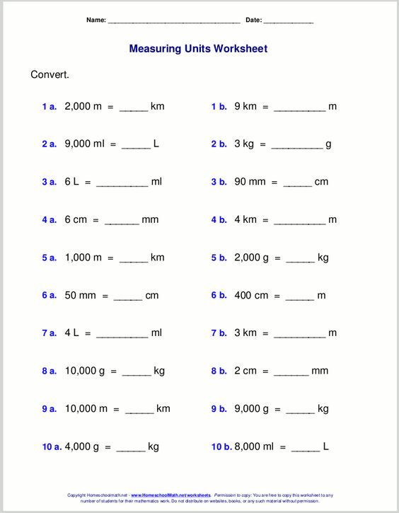Metric Measurement Worksheets Grade 6 Pdf