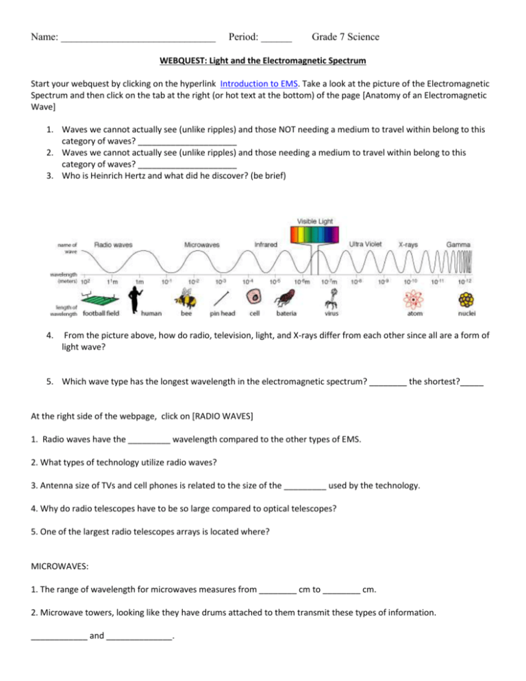 Science 8 Electromagnetic Spectrum Worksheet Answer Key