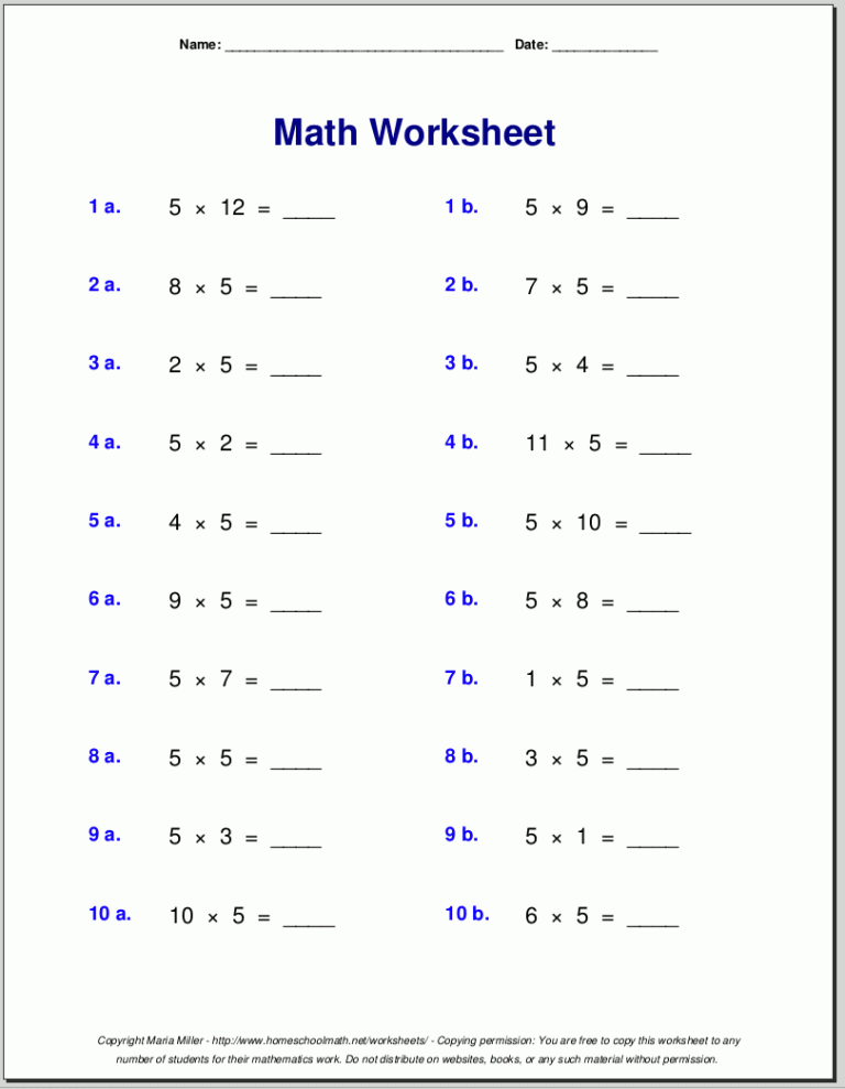 3rd Grade Multiplication Worksheets Grade 3 Pdf