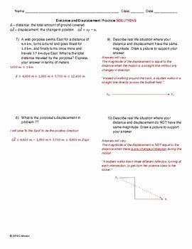 Distance And Displacement Practice Worksheet Answers