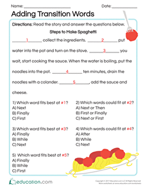Fourth Grade 4th Grade Transition Words Worksheet