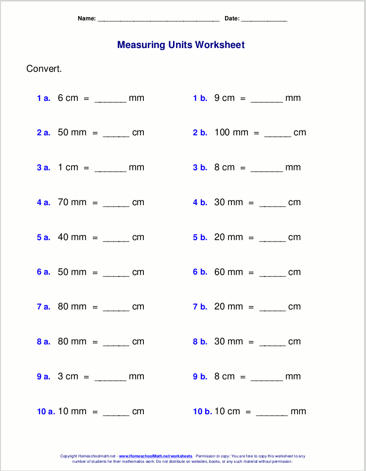 Printable Measurement Worksheets Grade 6