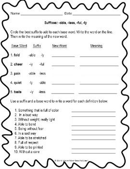 Grade 4 Suffixes Worksheets With Answers