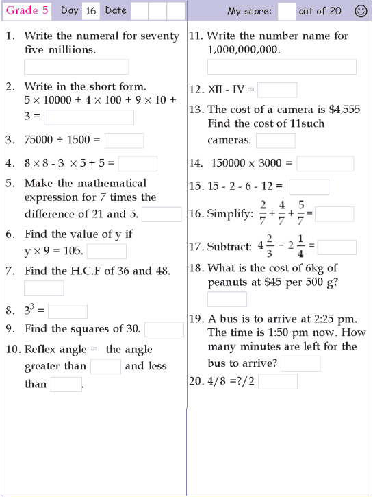 5th Grade Mental Math Worksheets Grade 5
