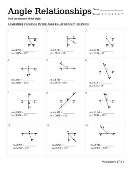 1.5 Angle Relationships Worksheet Answers