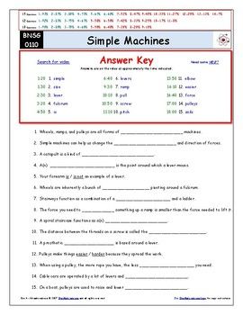 Simple Machines Crossword Puzzle Worksheet Answer Key
