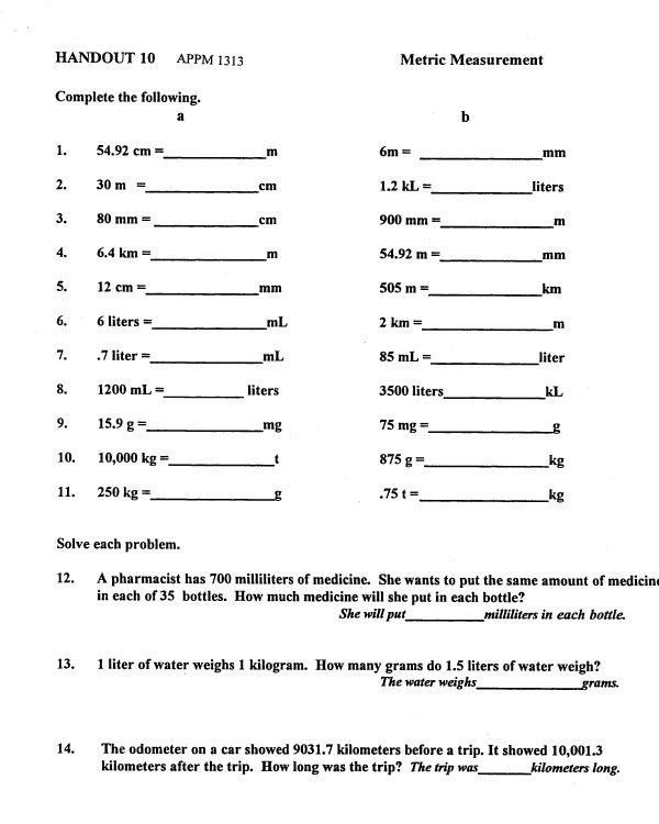 Dimensional Analysis (unit Conversion) Worksheet Answers