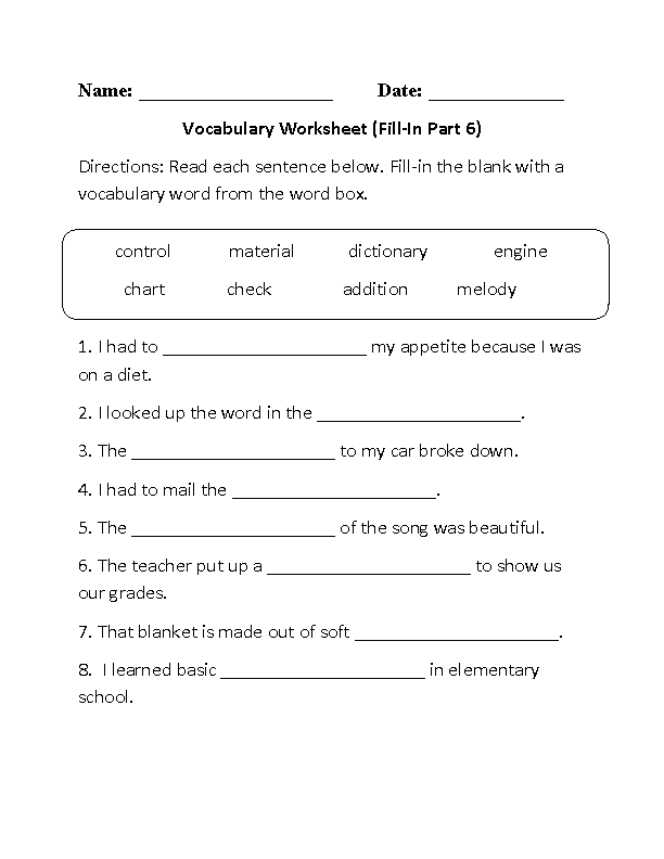 Printable Vocabulary Grade 3 English Worksheets