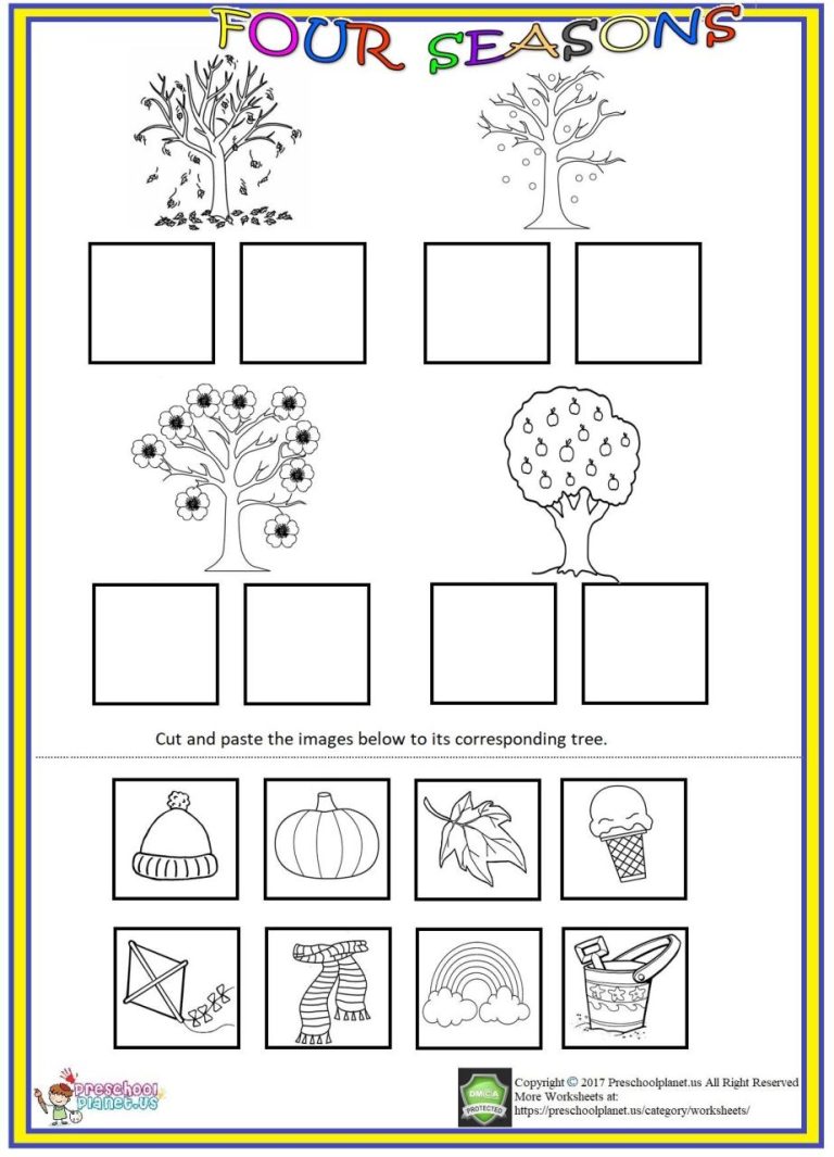 Four Season Seasons Worksheets For Kindergarten