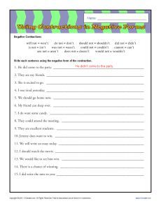 4th Grade Contractions Worksheet Answers