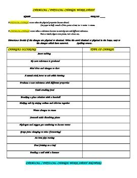 8th Grade Physical And Chemical Changes Worksheet Answers