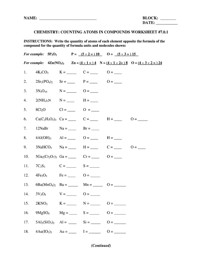 Practice Counting Atoms Worksheet Answers