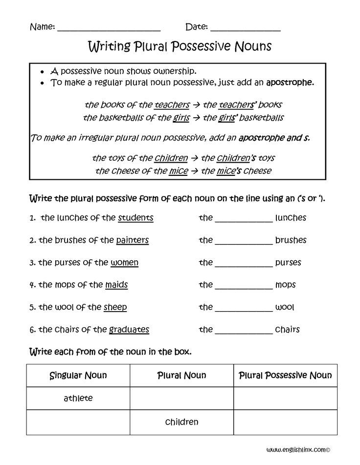 3rd Grade Possessive Plural Nouns Worksheet