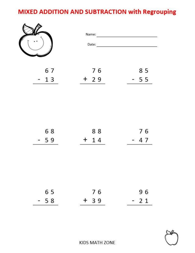 Simple Double Digit Addition And Subtraction Worksheets