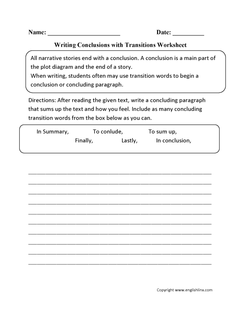 6th Grade Transition Words Worksheet With Answers