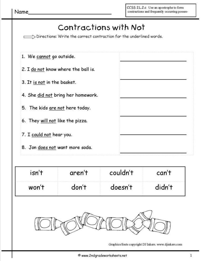 Grade 2 2nd Grade Contractions Worksheet