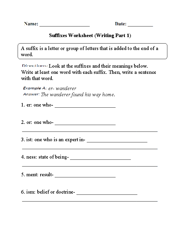 4th Grade Grade 4 Suffixes Worksheets