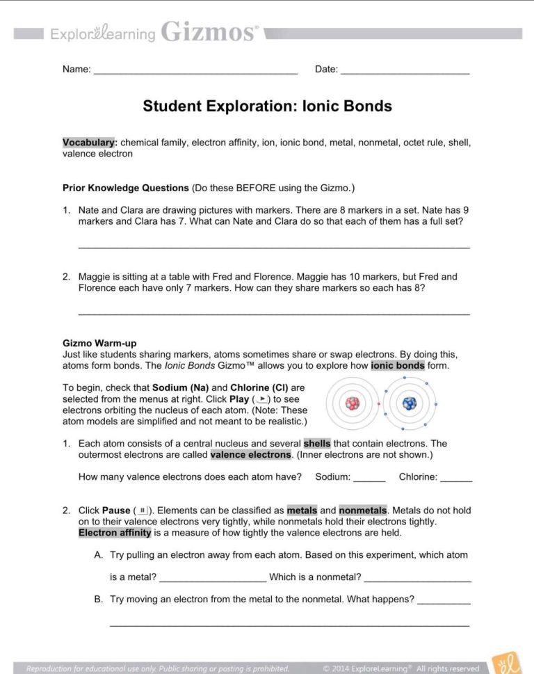 Ionic And Covalent Bonding Worksheet Pdf