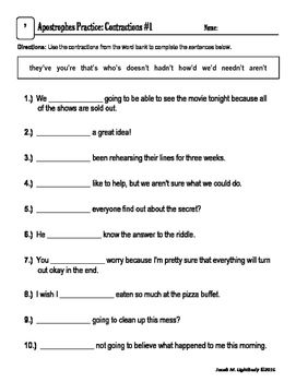 Free Printable Contractions Worksheet Pdf
