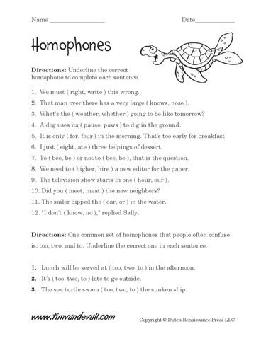 6th Grade Homonyms Worksheets