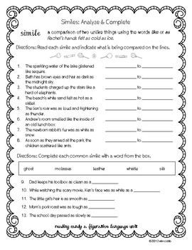 Grade 5 Similes Worksheet With Answers