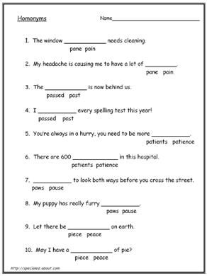 5th Grade Homonyms Worksheets For Grade 5