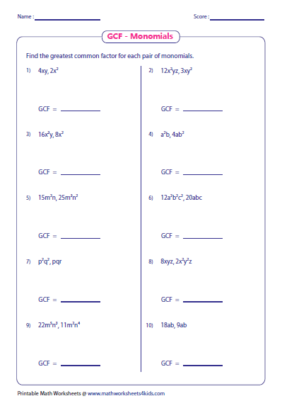 6th Grade Greatest Common Factor Worksheets With Answers