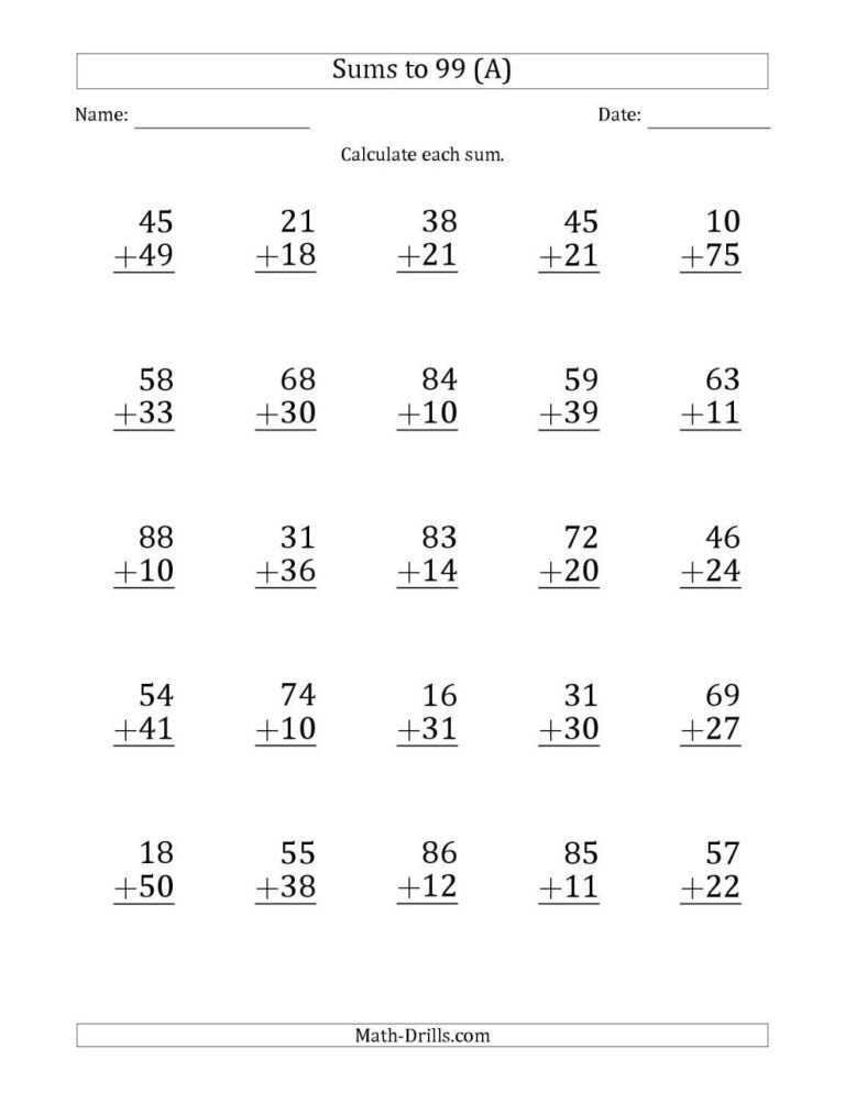 2 Digit Addition Worksheets Without Regrouping