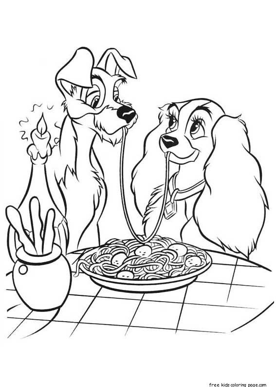 Spaghetti Lady And The Tramp Coloring Pages