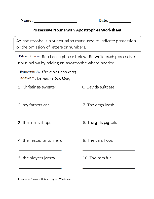 Apostrophe 4th Grade Worksheets