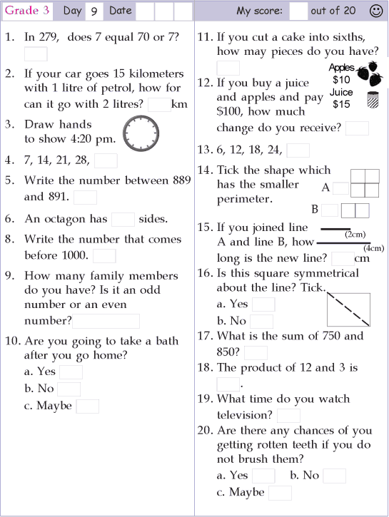 Grade 3 Mental Maths For Class 3 Worksheets