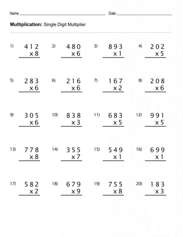 Free Printable Grade 4 Multiplication Worksheets Pdf