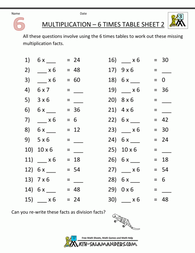 Multiplication Grade 6 Math Worksheets Pdf