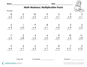 4th Grade Multiplication Facts Practice Worksheets