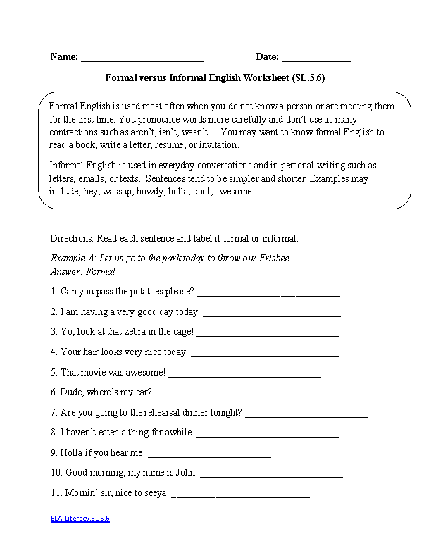 7th Grade Language Arts Worksheets With Answers