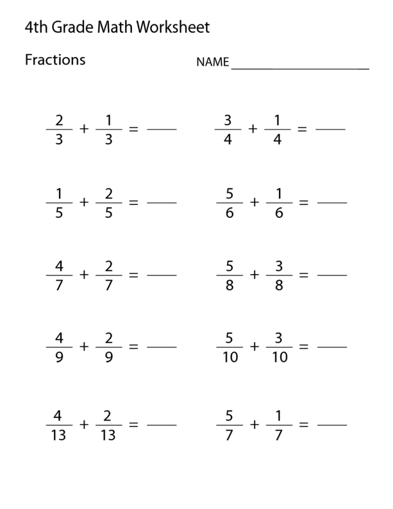 Grade 4 Math Fractions Worksheets Pdf
