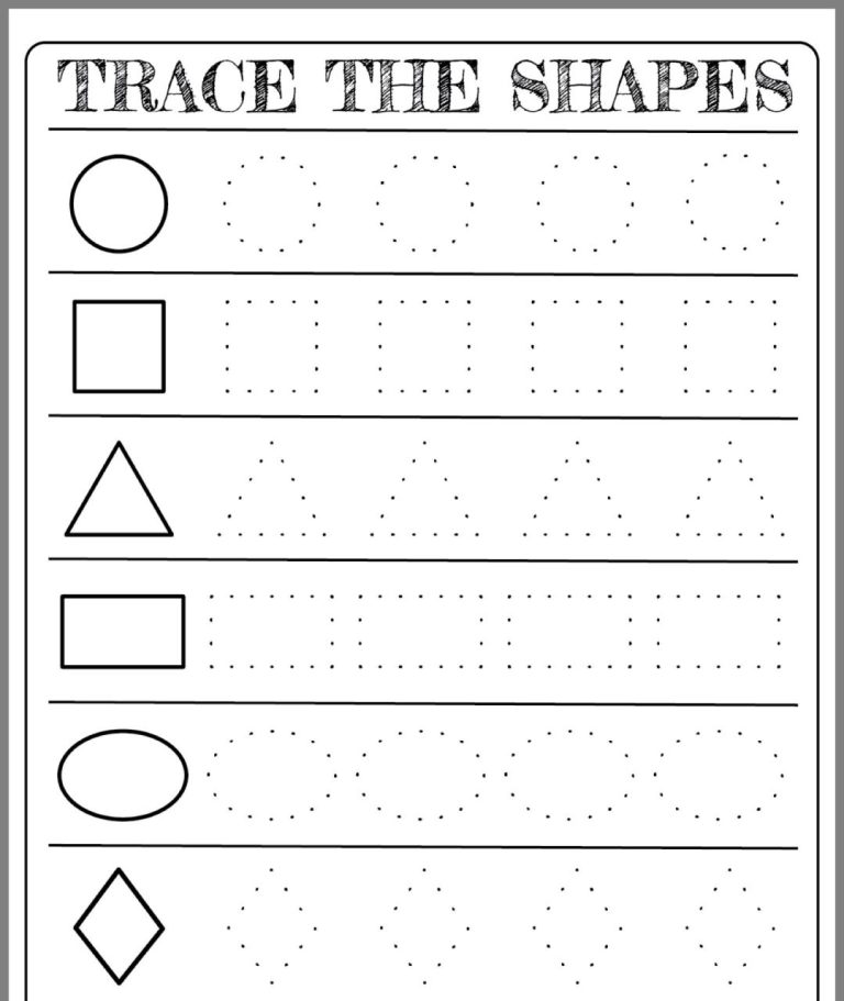 Tracing Shapes Printable Worksheets
