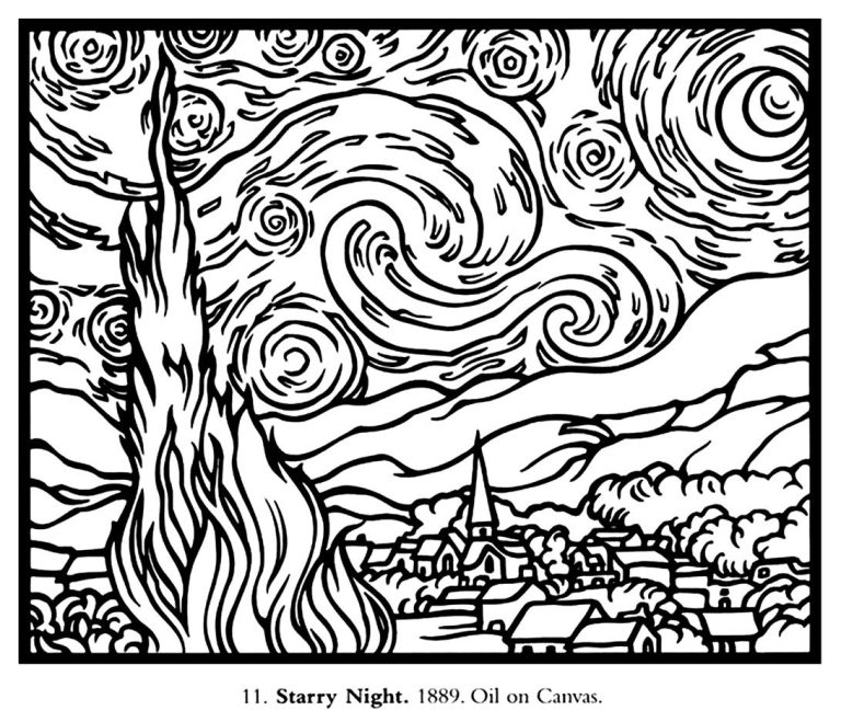 Large Starry Night Coloring Page