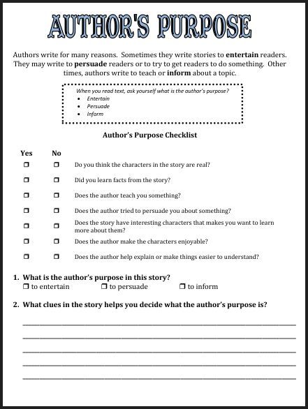 Author's Point Of View Worksheets 3rd Grade