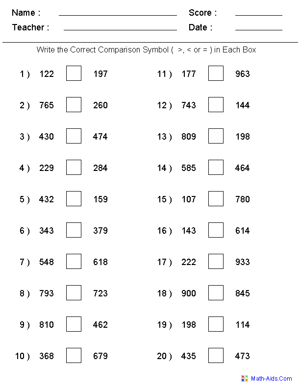 Comparing Numbers Worksheets 5th Grade Pdf