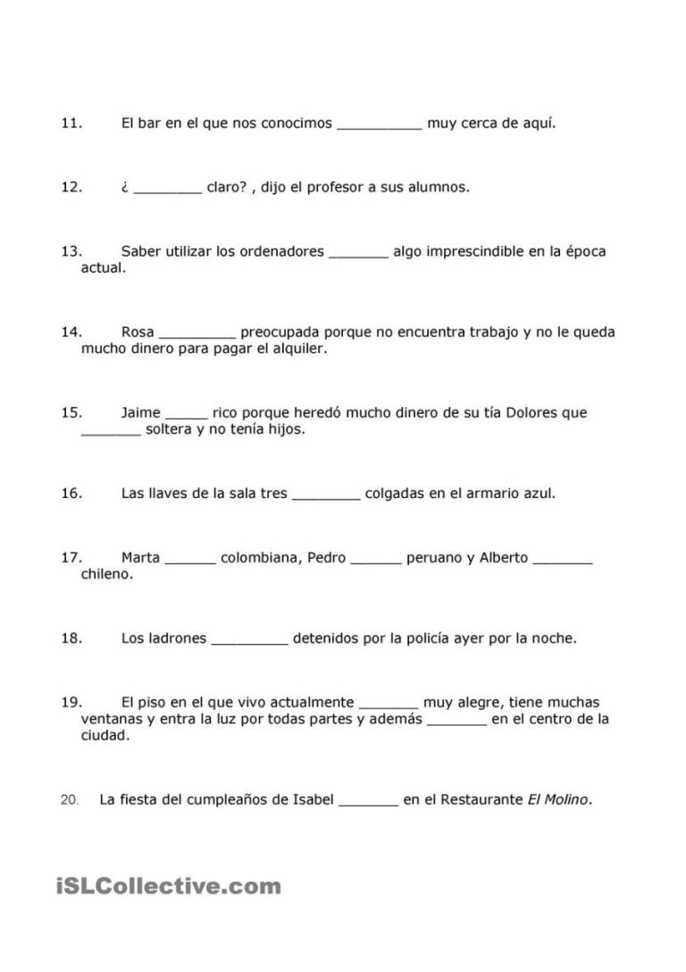 Answer Key Subject Pronouns And Ser Worksheet