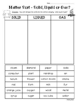 3rd Grade Solid Liquid Gas Worksheet Pdf