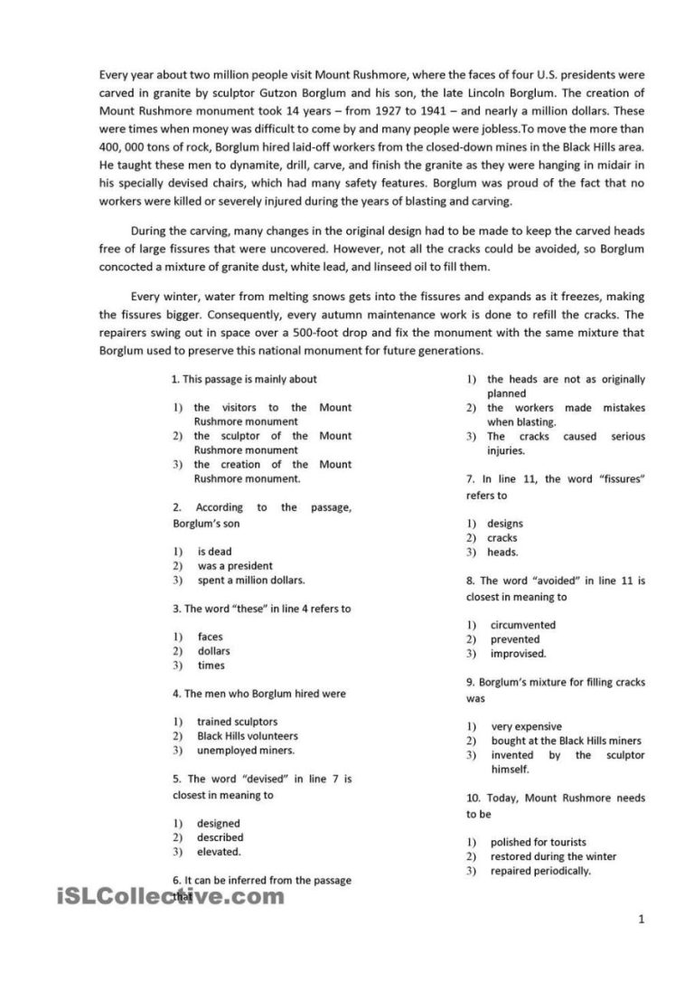 Free 4th Grade Reading Comprehension Worksheets Multiple Choice