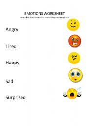 Kindergarten Emotions Matching Worksheet