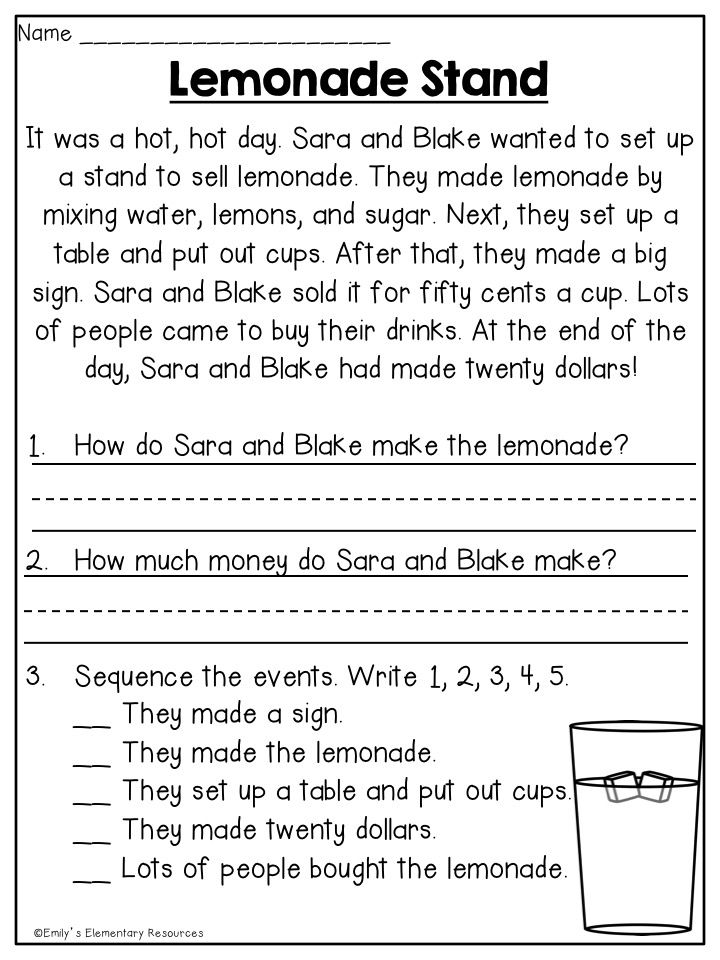 Free Printable Worksheets For 1st Grade Reading Comprehension