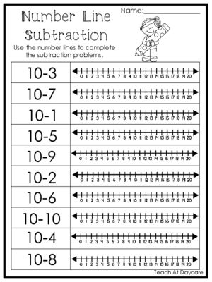 Subtraction Number Line Worksheets First Grade