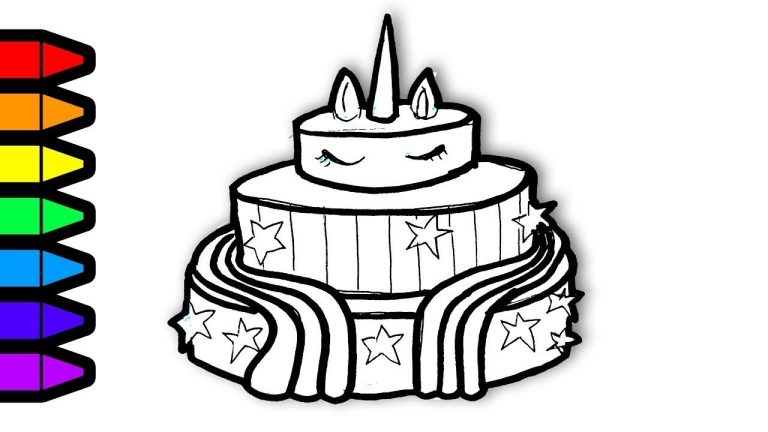 Unicorn Birthday Cake Coloring Pages