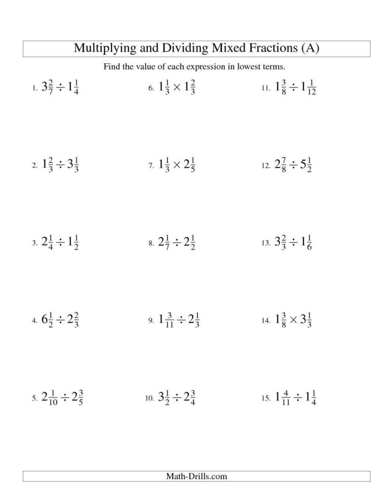 Multiplying And Dividing Fractions Worksheets 7th Grade