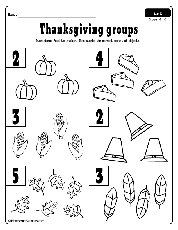 Thanksgiving Math Worksheets For Kindergarten